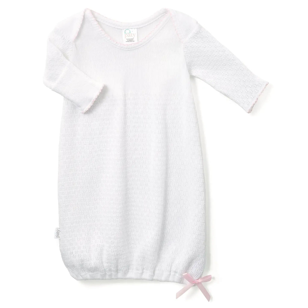 Paty Knit Overlap Shoulder Gown w Bow-Pink
