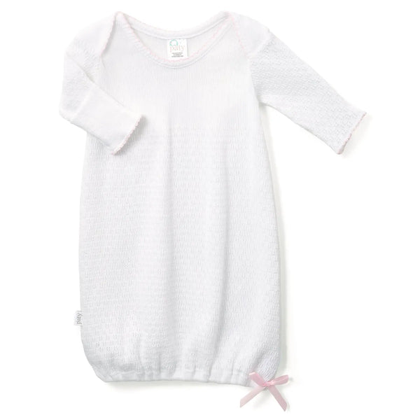 Paty Knit Overlap Shoulder Gown w Bow-Pink