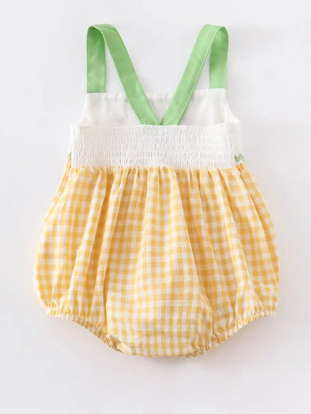 Yellow Plaid Chicken Applique Boy Romper