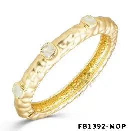 Matte Gold Hinged Bracelet with Pearl Square Accents