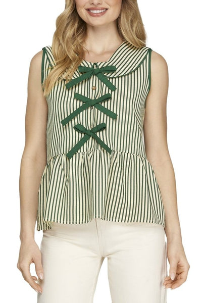 Bow Tie Woven Stripe Top