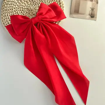 Plain Satin Long Ribbon Bow Large Barrettes Hair Clips
