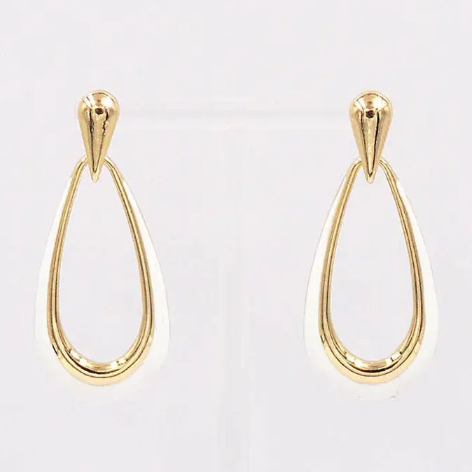 Gold Studded with White Enamel Open Teardrop 12" Earring