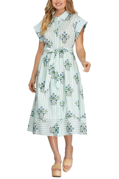 Button Down Printed Midi Dress
