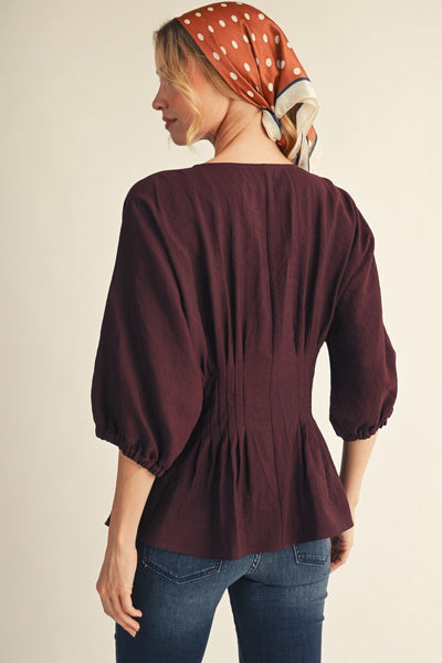 Pintuck Waistline Detail Button Down Top
