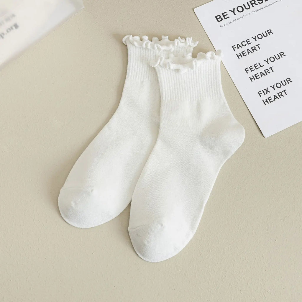 Solid Color Ruffle Ankle Socks