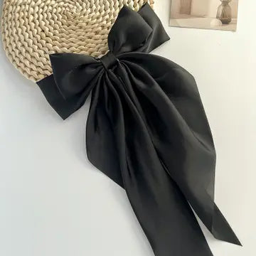 Plain Satin Long Ribbon Bow Large Barrettes Hair Clips
