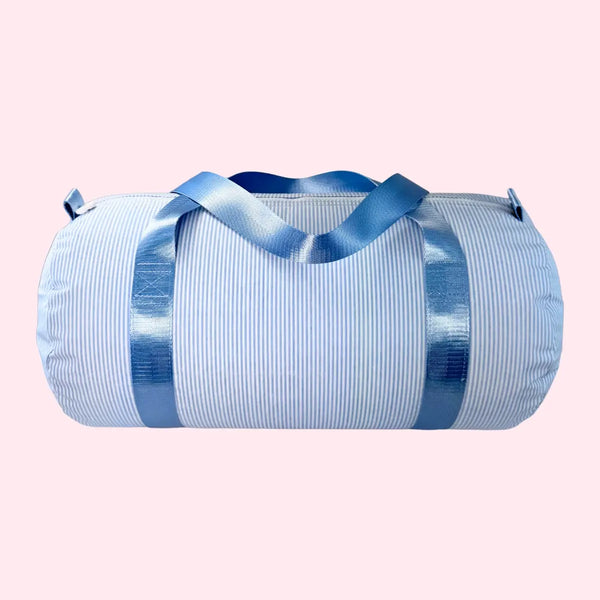 Kid's Baby Blue Preppy Stripe Glossy Medium Duffel