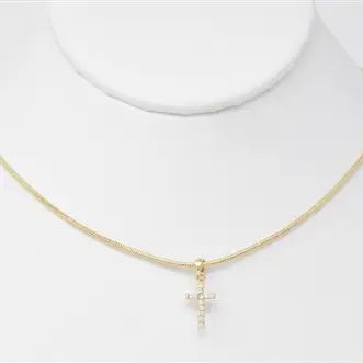 Gold Snake Chain w/ Rhinestone Cross 16"-18" Necklace