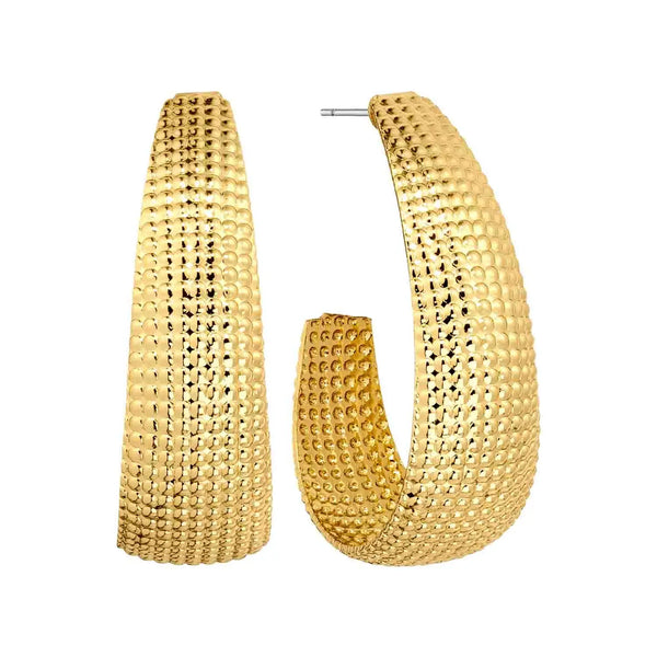 Gold Dot Textured Teardrop 1" Hoop Earring