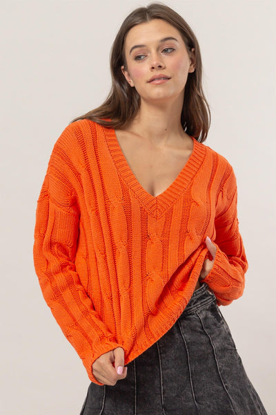 V-Neck Cable Knit Sweater