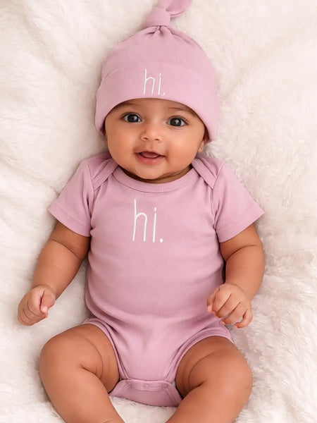 Hi. Embroidered Rosy Pink Knotted Baby Hat