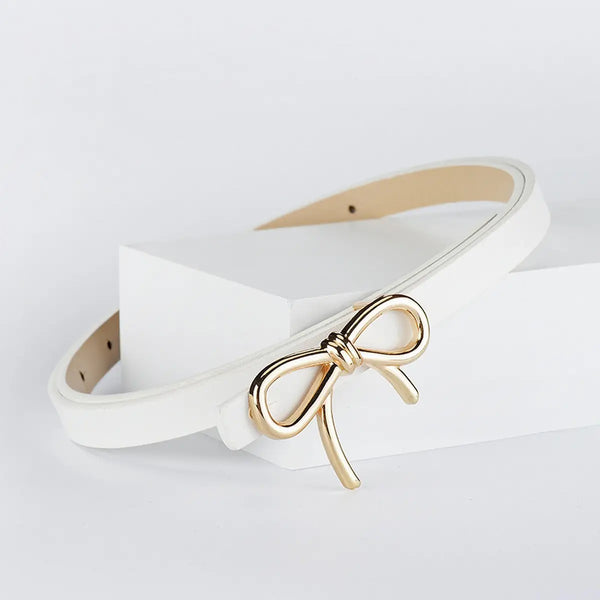 Bow Pu Leather Skinny Belt
