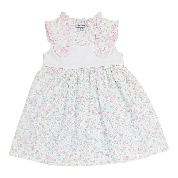 Pink Ruffle Shoulder Floral Print Dress