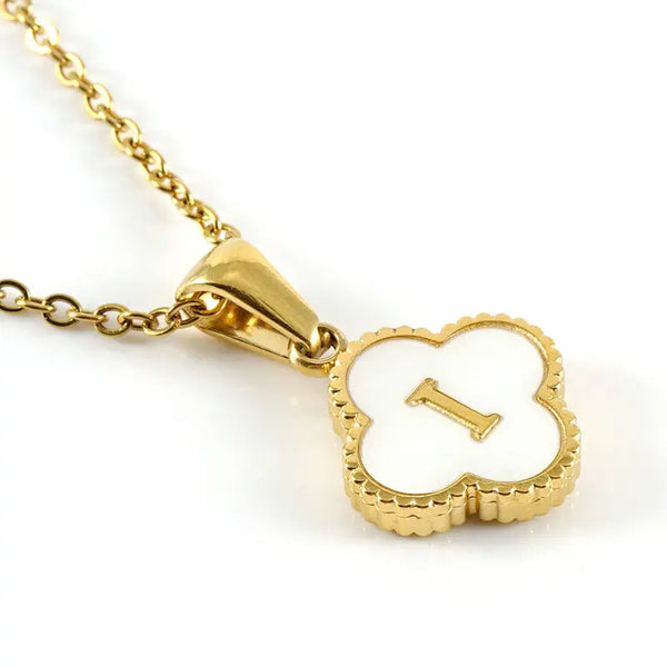 Clover Shell Initial Charm 18K Golden Steel Necklace