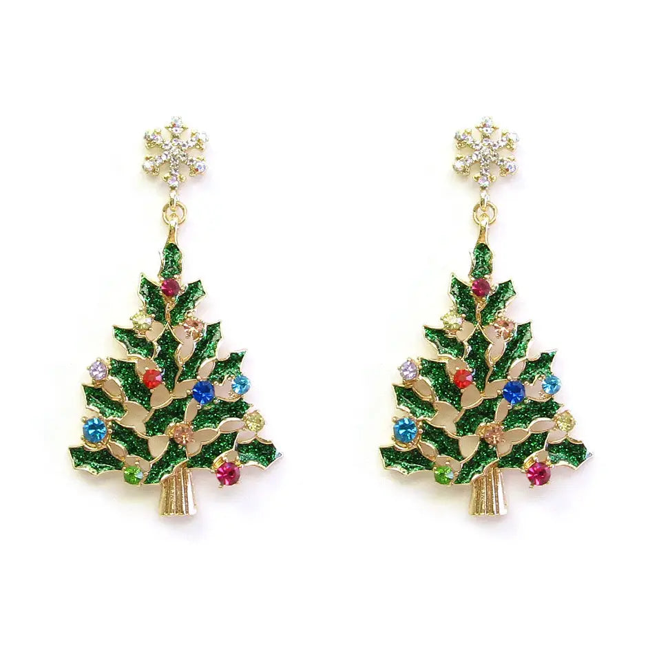 Green Color Coated Metal Christmas Tree 2.75" Earrings