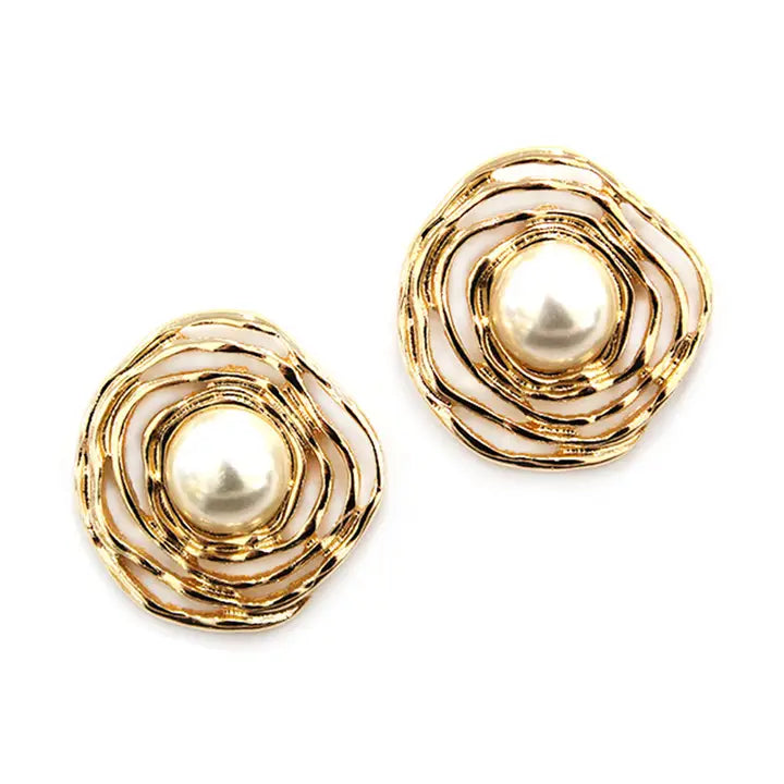 Gold Wired with Pearl .75" Stud Earrings