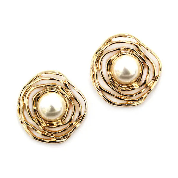 Gold Wired with Pearl .75" Stud Earrings