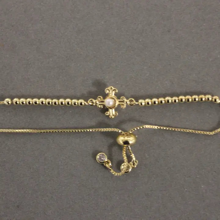 Adjustable Pearl Cross Bracelet