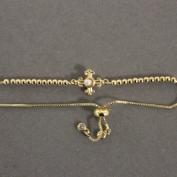 Adjustable Pearl Cross Bracelet