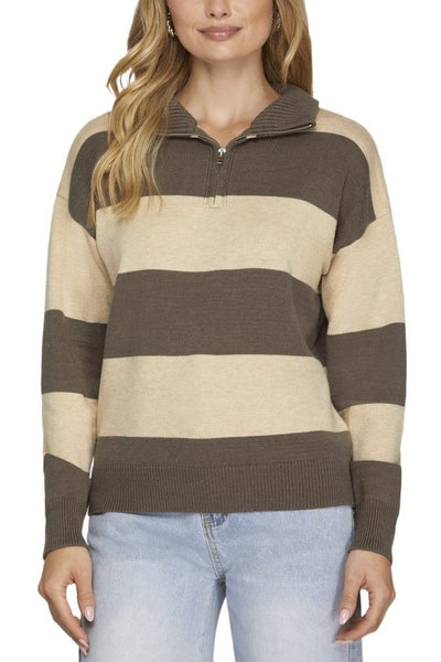 Half Zip Striped Sweater