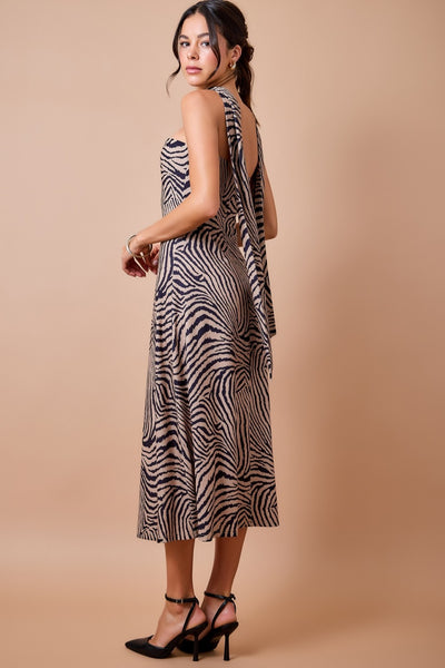 Tiger Print Strapless Midi Dress