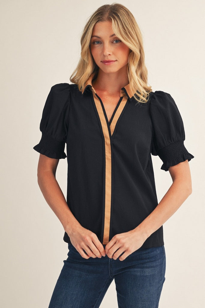 Contrast Accent Crinkled Solid Top