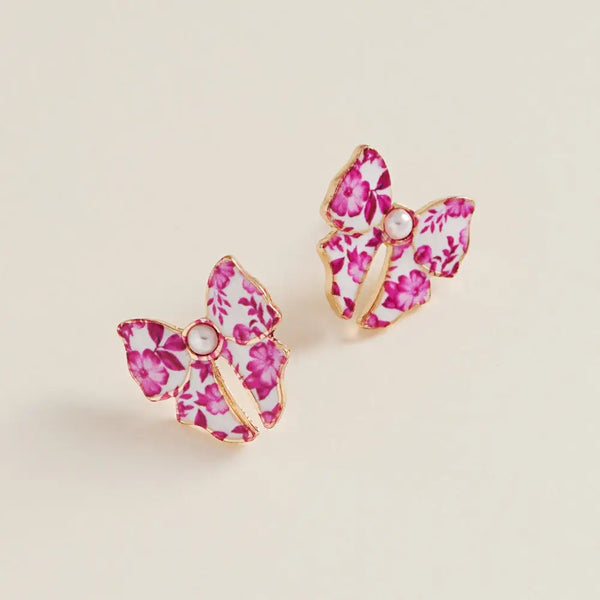 Ceramic Bow Enamel Casting Flower Pattern Earrings