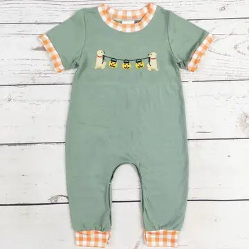 Baby Boy Pumpkin Appliqué Halloween Romper