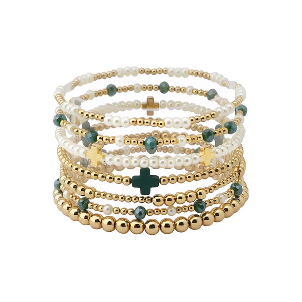 Green Cross Stretch Bracelet Set