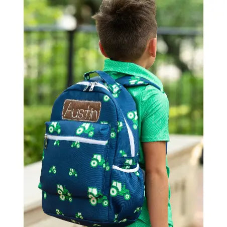 Kids Tractors On Navy Backpack