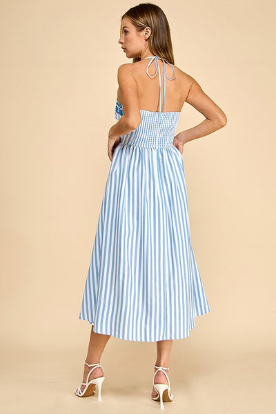 Scalloped Halter Neckline Midi Dress