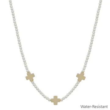 Water Resistant Beaded with Gold Cross Shape 16"-18" Necklace