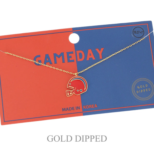 Game Day Football Helmet Gold Plated Necklace