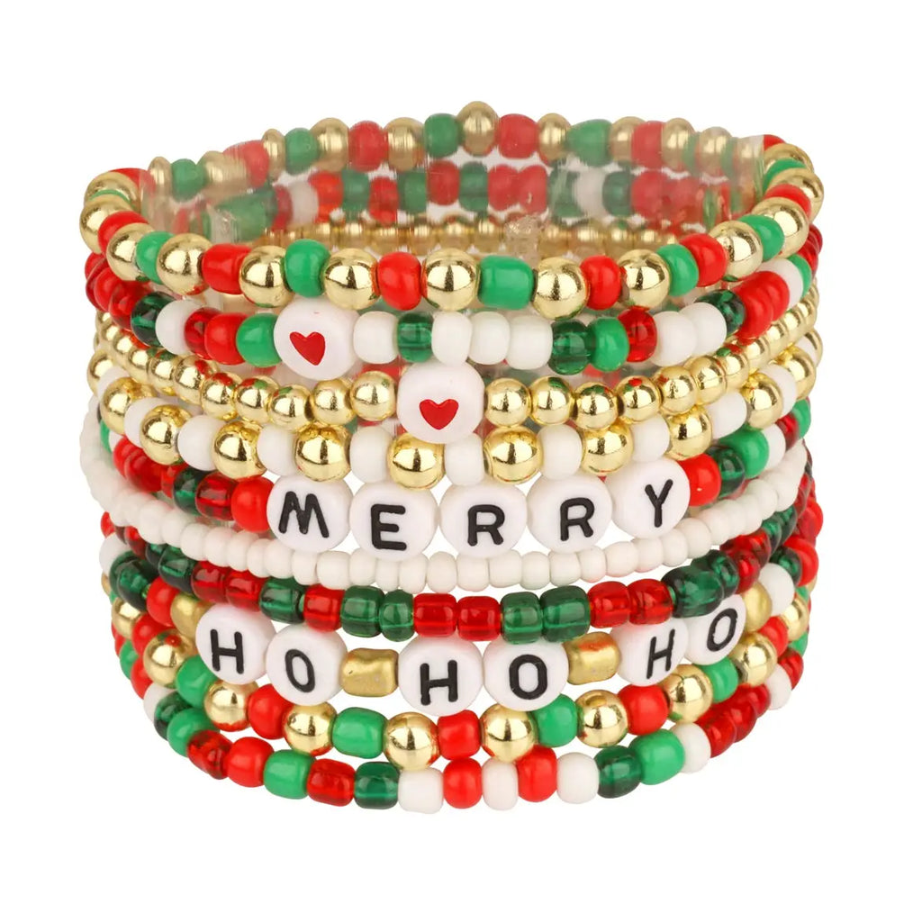 Christmas Seed Bead Multi Stackable "Ho, Ho, Ho" & "Merry" Rows