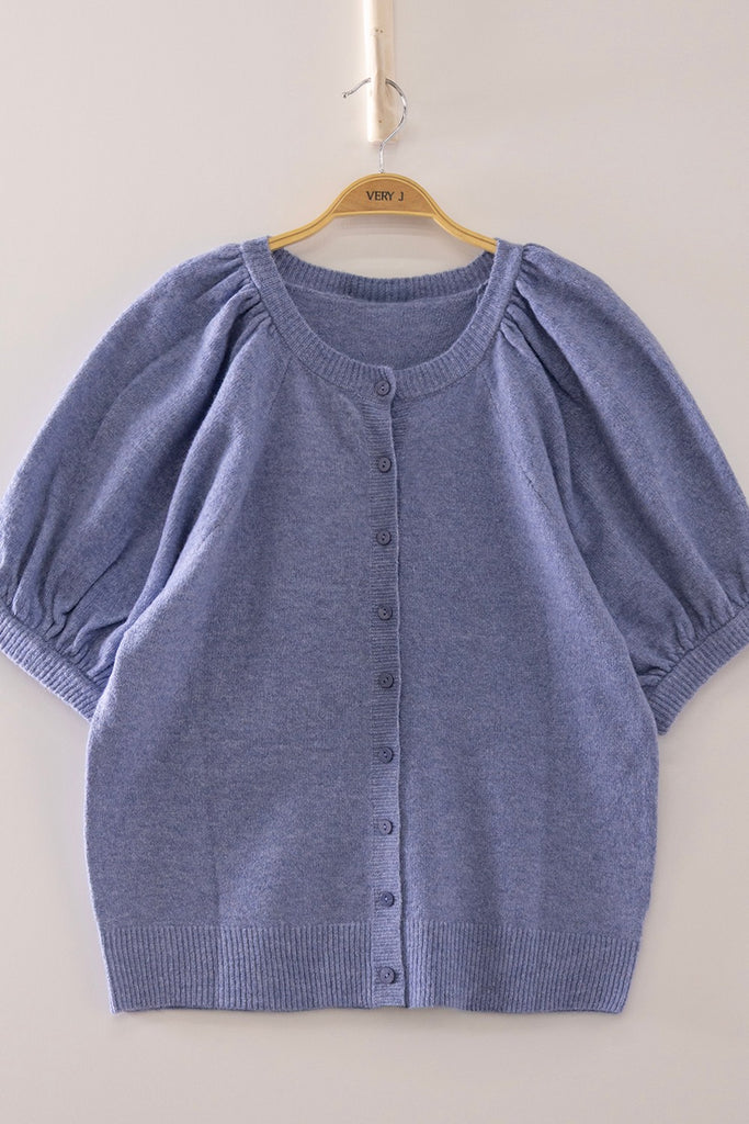 Puff Sleeve Knit Cardigan Top
