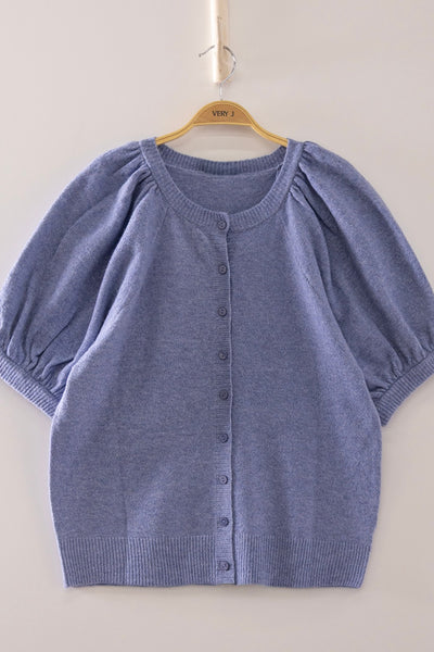 Puff Sleeve Knit Cardigan Top