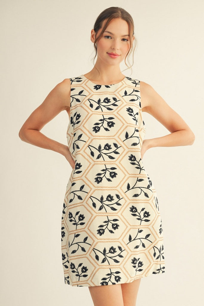 Floral Embroidery Print Shift Dress