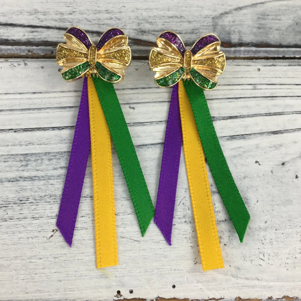 Mardi Gras Bow with Ribbons Earrings