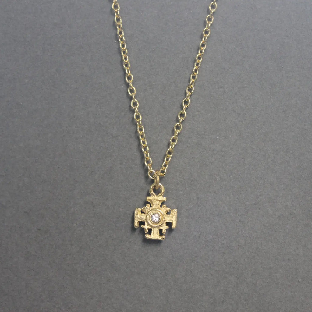 Jerusalem Cross Chain Necklace With CZ Accent