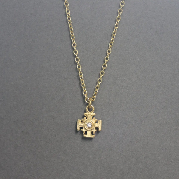 Jerusalem Cross Chain Necklace With CZ Accent