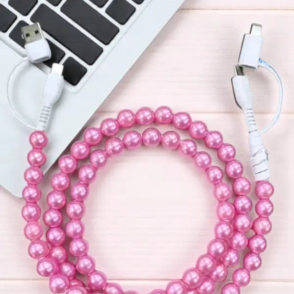 Updated Pink Pearl Cord Phone Charger