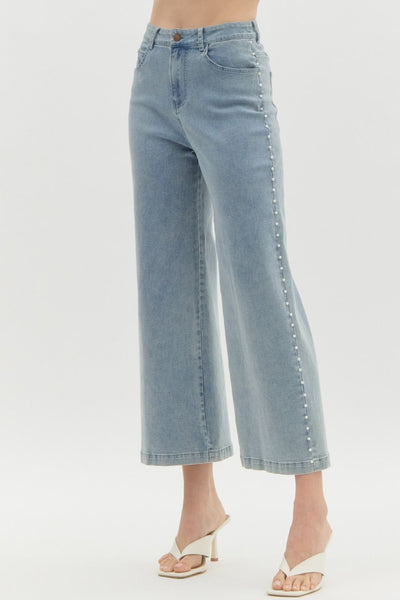 High Waisted Denim Wide Leg Pants