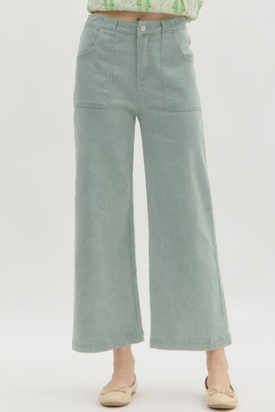 Washed Ankle Length Wide Leg Jean