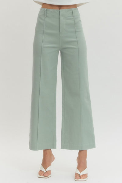 Solid High Rise Wide Leg Pants