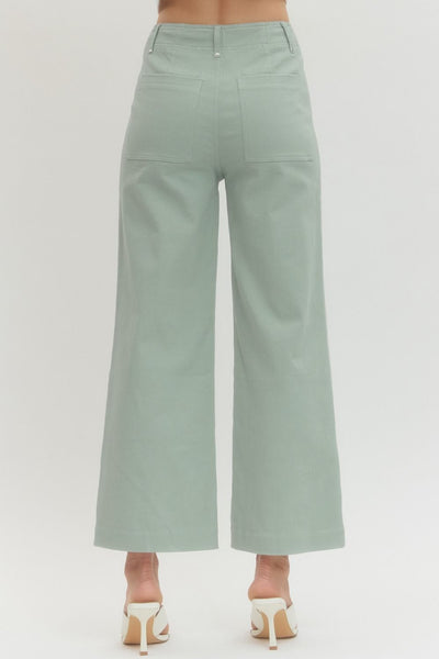 Solid High Rise Wide Leg Pants