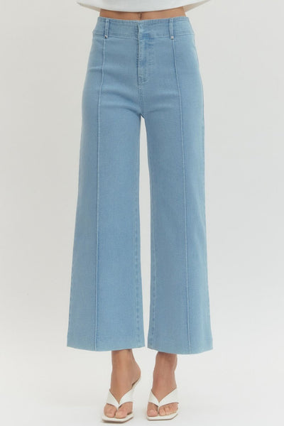 Solid High Rise Wide Leg Pants