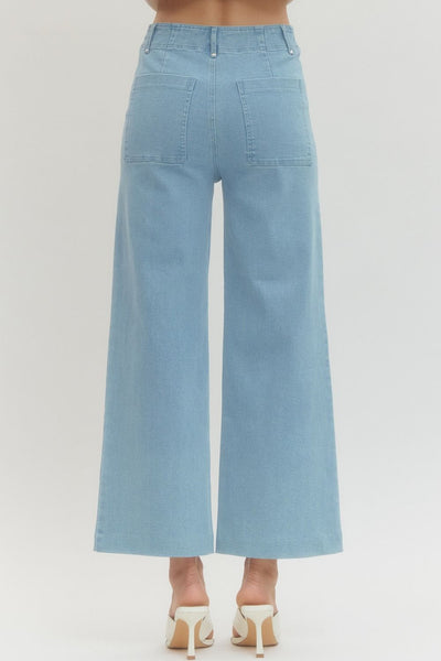Solid High Rise Wide Leg Pants