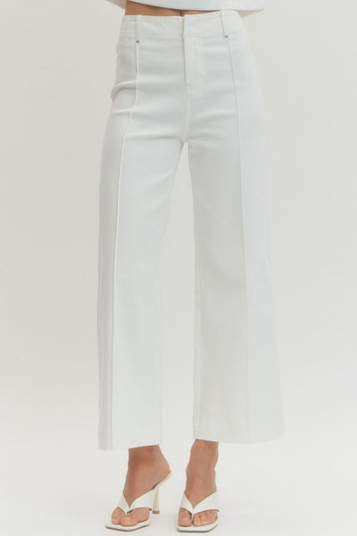 Solid High Rise Wide Leg Pants