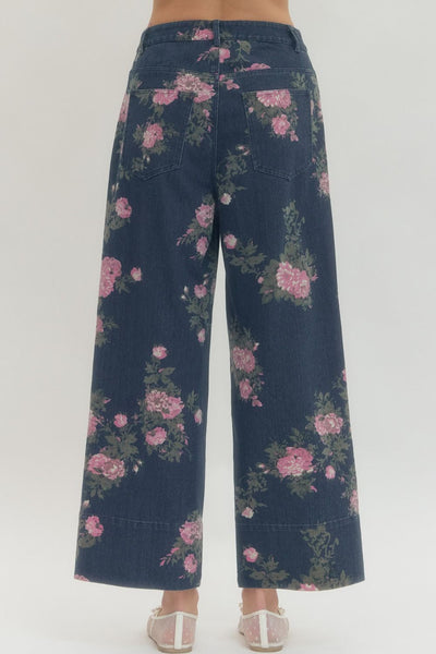 Floral Print Denim Pants